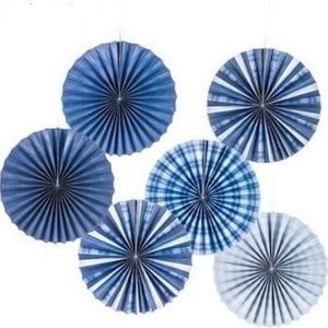 Blue and White Paper Fans Party Decorations Party Supplies 6 Count